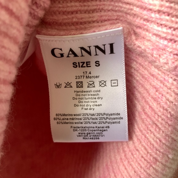 GANNI ribbed merino wool yak blend turtleneck sweater Small knit pink - Picture 3 of 10